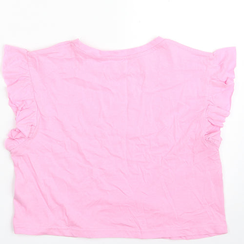 Dunnes Stores Womens Pink  100% Cotton Cropped T-Shirt Size S Crew Neck