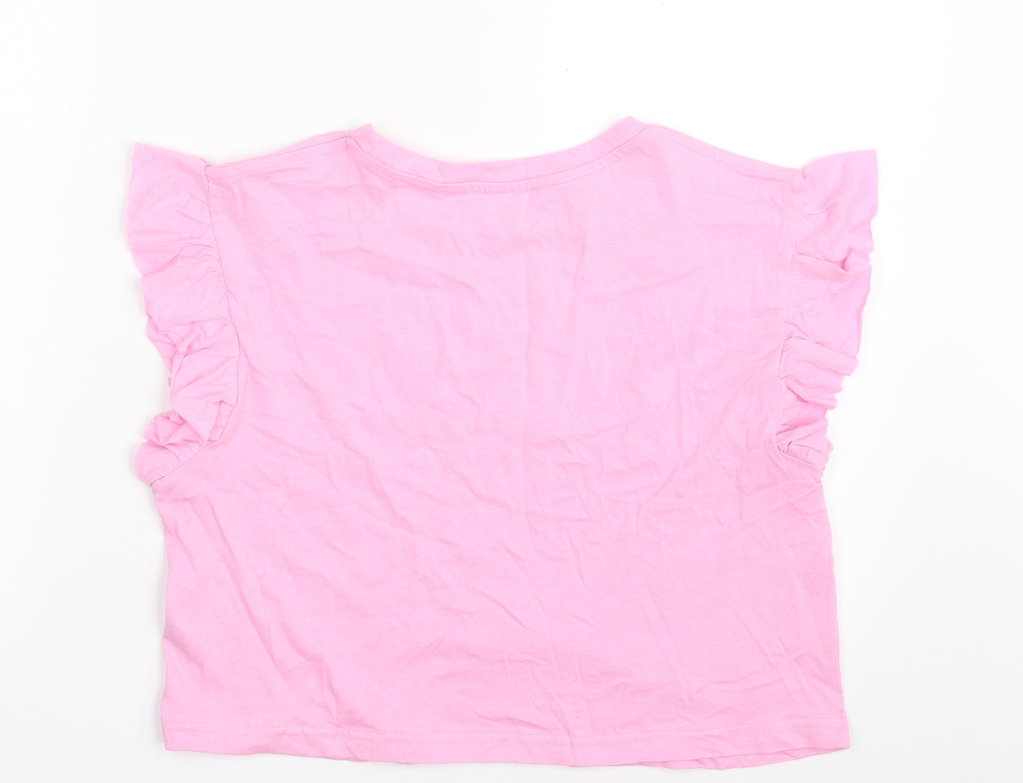 Dunnes Stores Womens Pink  100% Cotton Cropped T-Shirt Size S Crew Neck