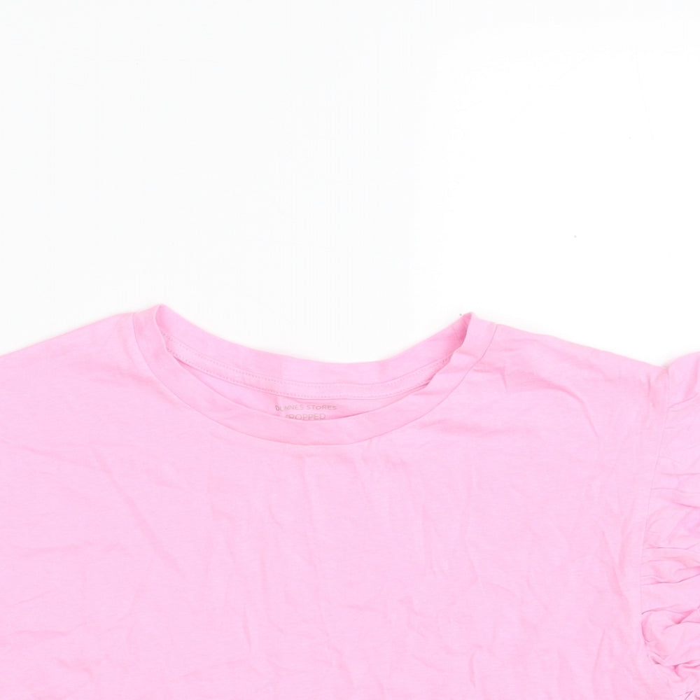 Dunnes Stores Womens Pink  100% Cotton Cropped T-Shirt Size S Crew Neck