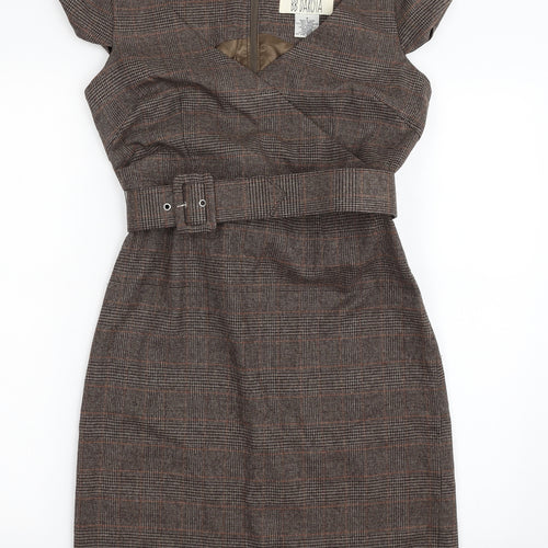 BB Dakota Womens Brown Plaid Polyester Shift  Size 6  V-Neck Zip