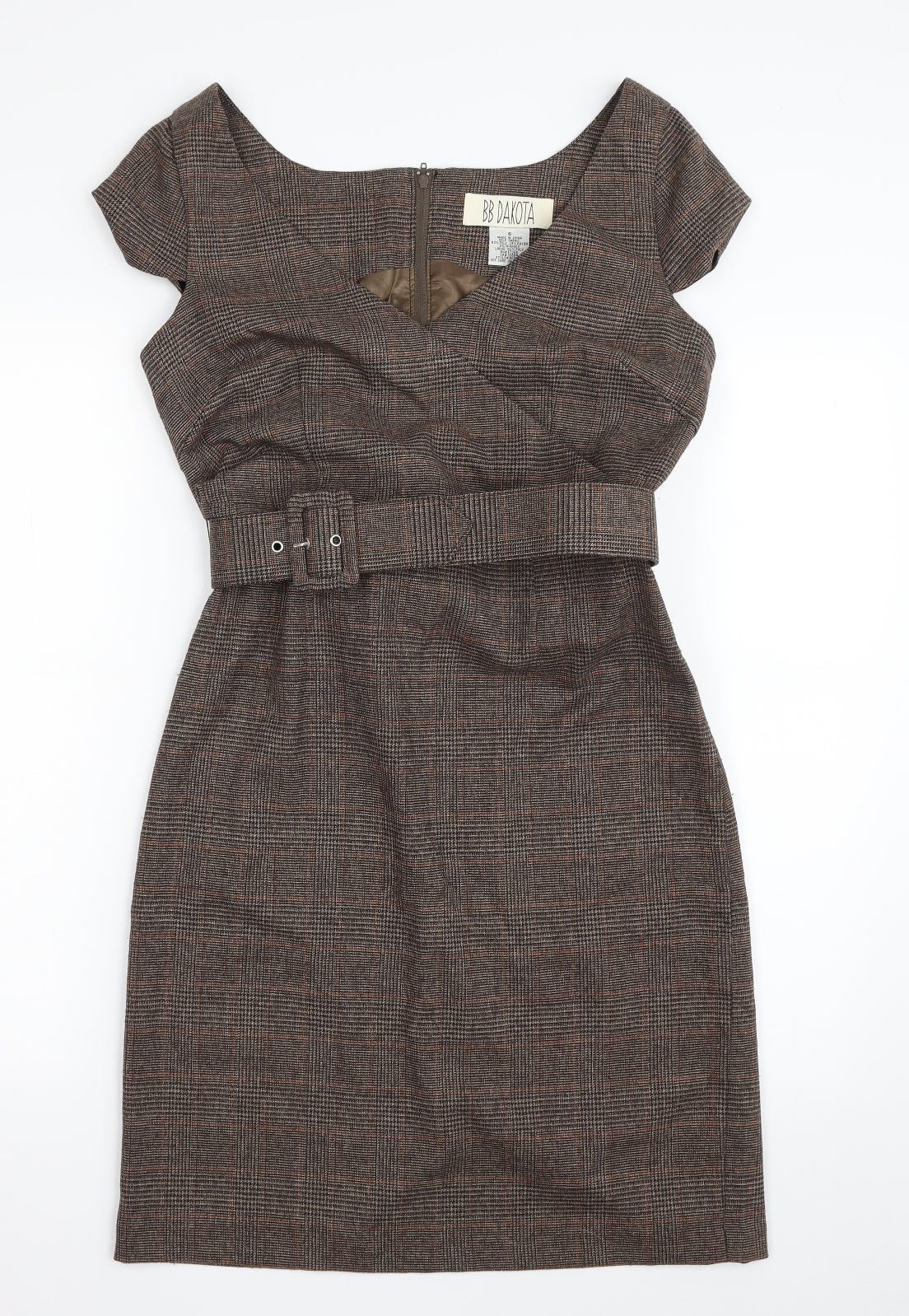 BB Dakota Womens Brown Plaid Polyester Shift  Size 6  V-Neck Zip