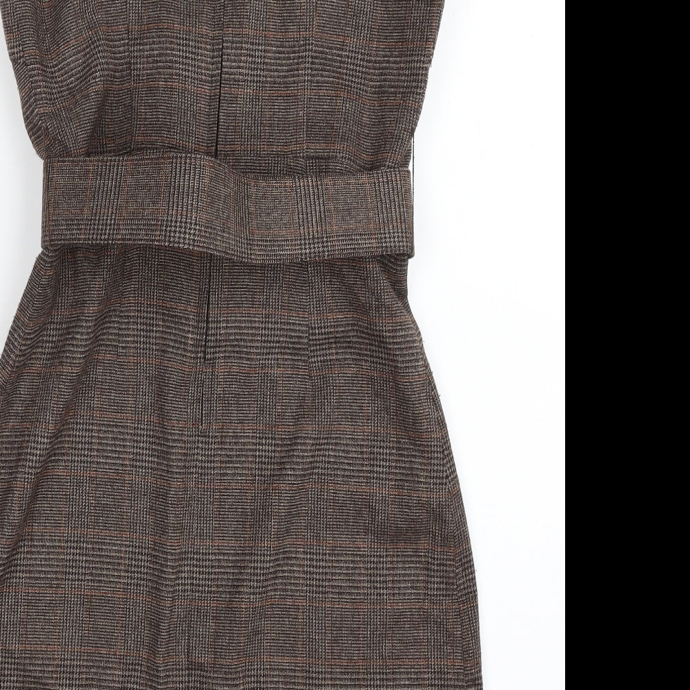 BB Dakota Womens Brown Plaid Polyester Shift  Size 6  V-Neck Zip