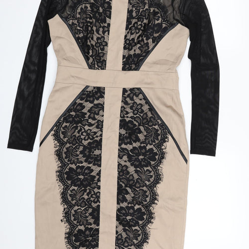 Julien Macdonald Womens Beige Floral Polyester Sheath  Size 10  Scoop Neck Zip