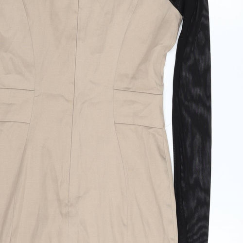 Julien Macdonald Womens Beige Floral Polyester Sheath  Size 10  Scoop Neck Zip