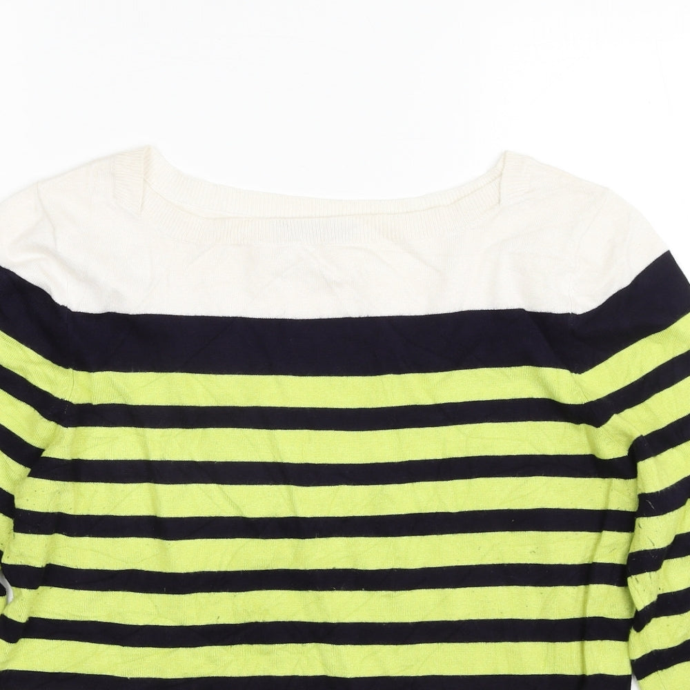 Red Womens Multicoloured Boat Neck Striped Rayon Pullover Jumper Size L