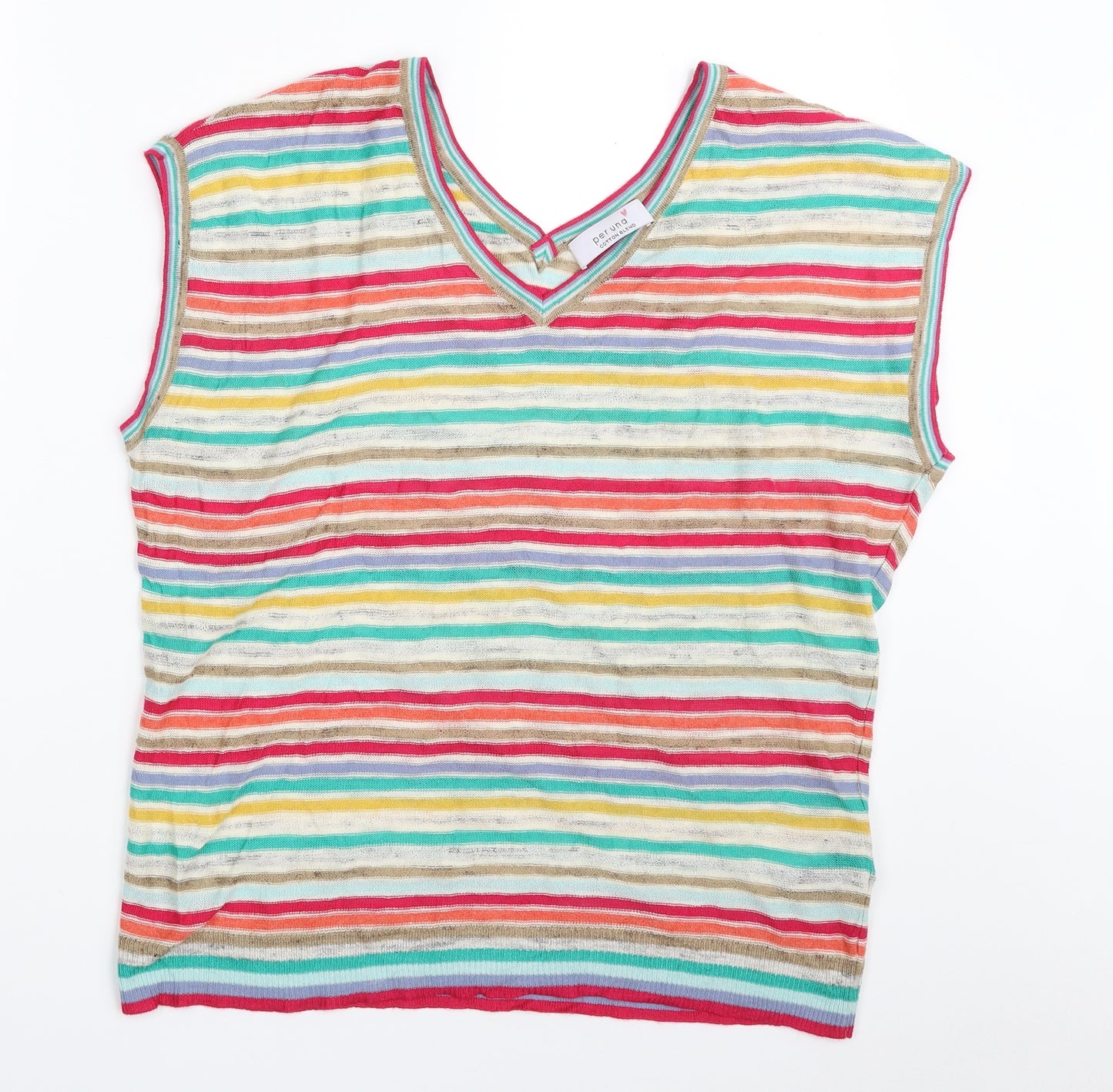 Marks and Spencer Womens Multicoloured V-Neck Striped Acrylic Vest Jumper Size 14