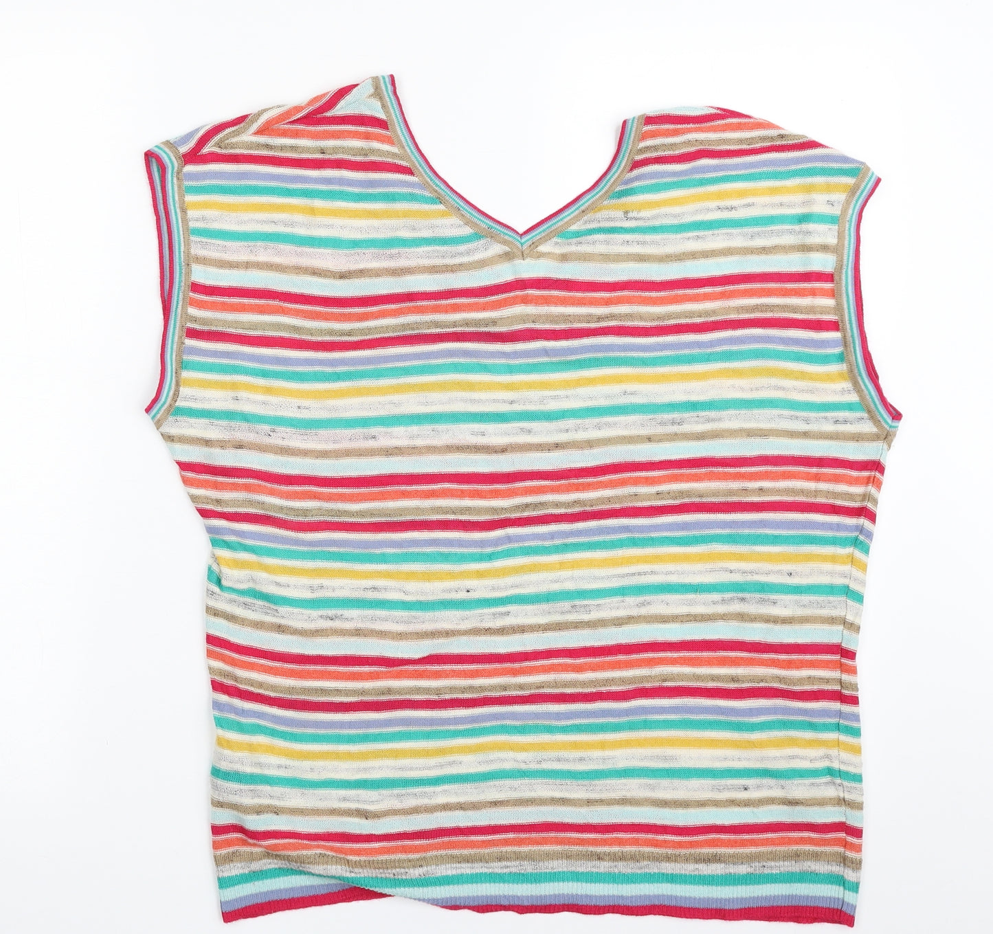 Marks and Spencer Womens Multicoloured V-Neck Striped Acrylic Vest Jumper Size 14