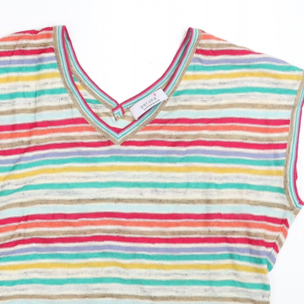 Marks and Spencer Womens Multicoloured V-Neck Striped Acrylic Vest Jumper Size 14