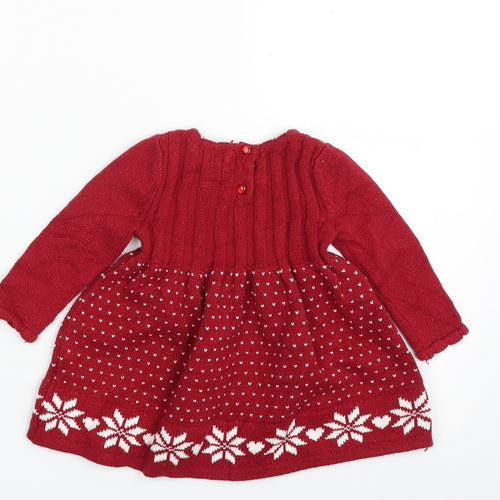 Jingles & Joy Girls Red Geometric Acrylic Pullover Jumper Size 3-6 Months  Button