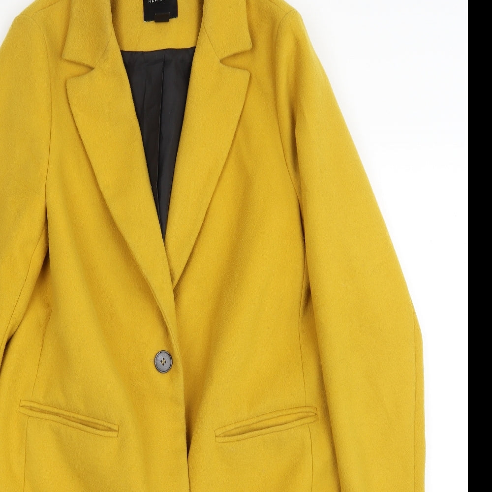 New Look Womens Yellow   Overcoat Coat Size 10  Button