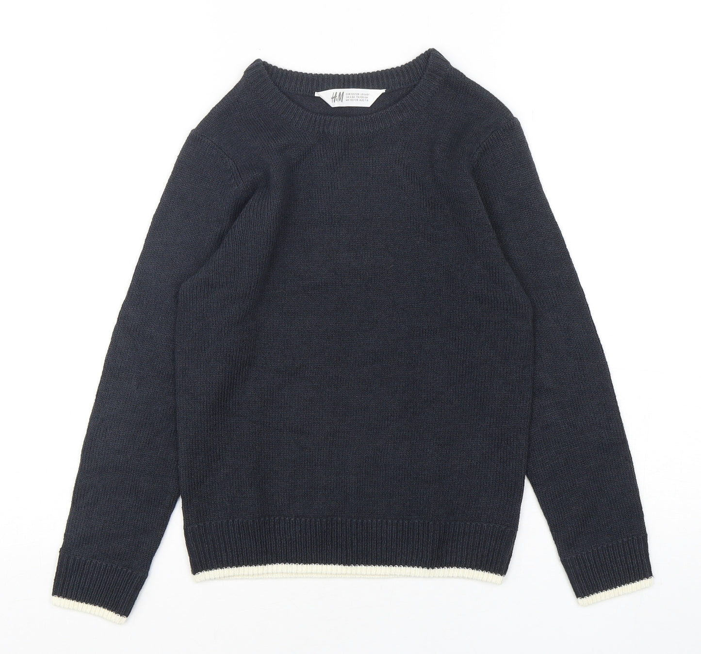 H&M Boys Blue Round Neck  Acrylic Pullover Jumper Size 7-8 Years  Pullover