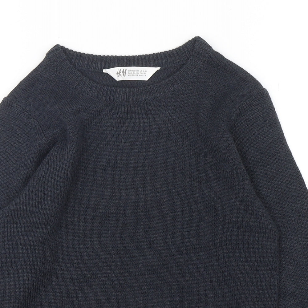 H&M Boys Blue Round Neck  Acrylic Pullover Jumper Size 7-8 Years  Pullover