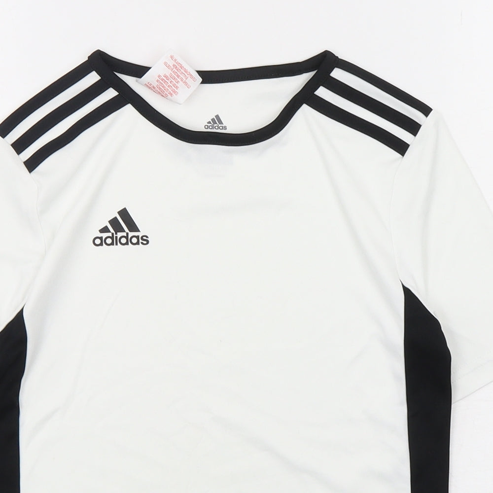 adidas Boys White  Polyester Basic T-Shirt Size 9-10 Years Round Neck Pullover