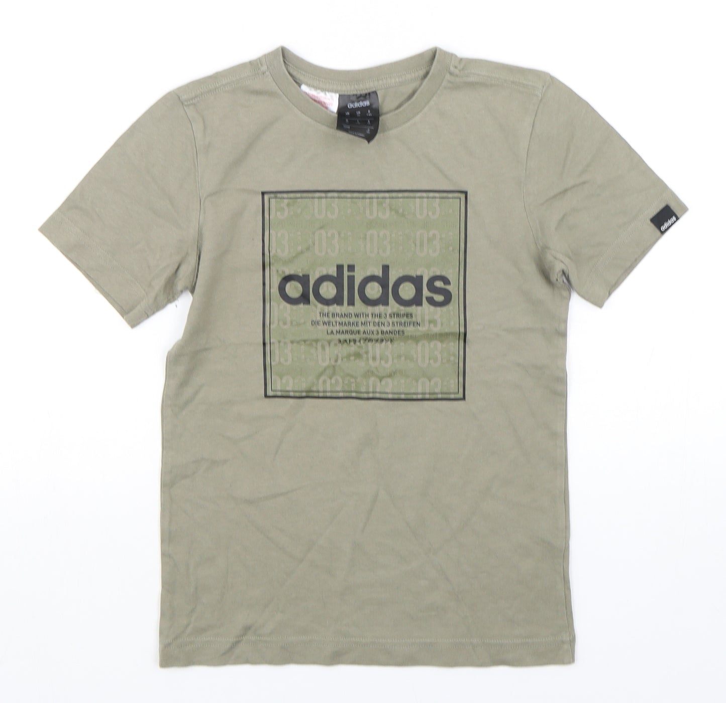 adidas Boys Green  Cotton Basic T-Shirt Size 7-8 Years Round Neck Pullover