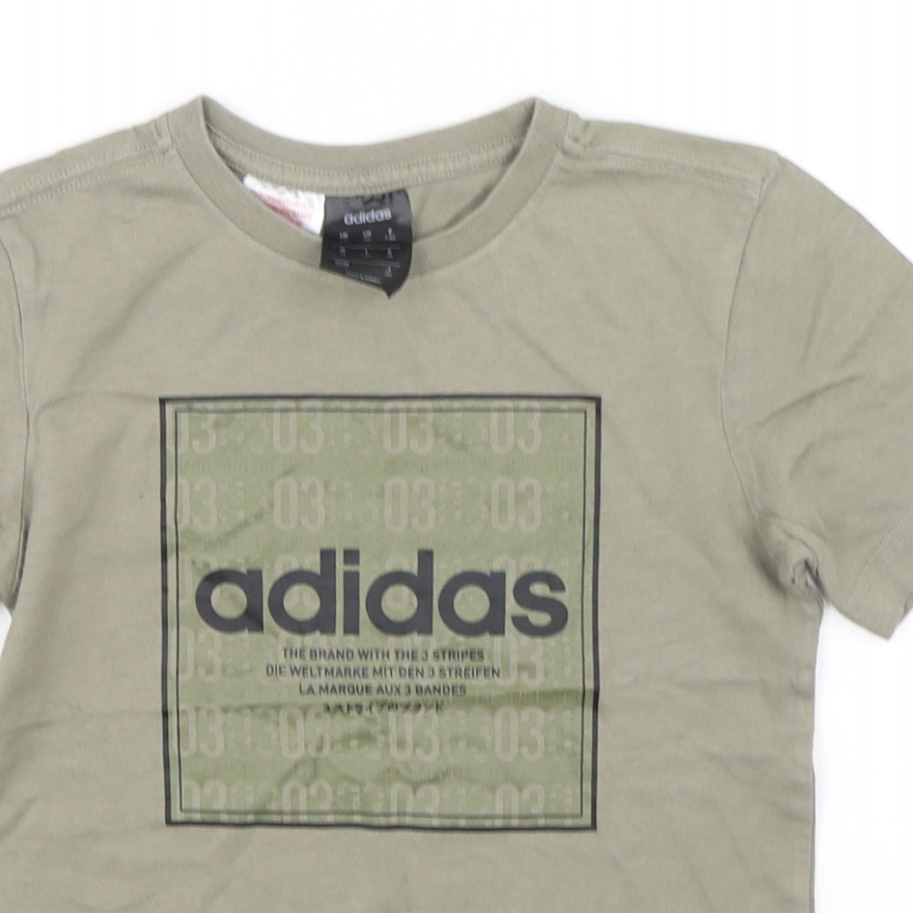 adidas Boys Green  Cotton Basic T-Shirt Size 7-8 Years Round Neck Pullover