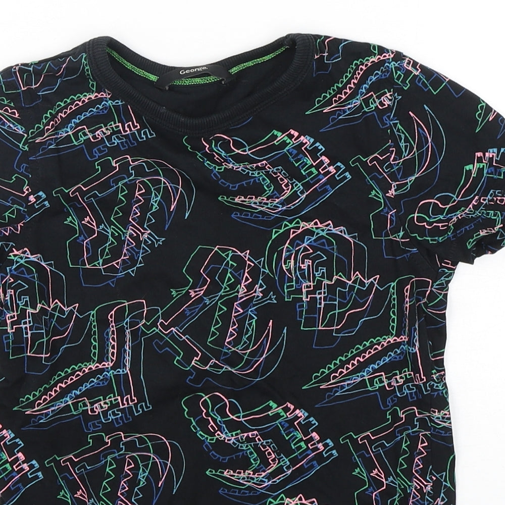 George Boys Multicoloured Geometric Cotton Basic T-Shirt Size 5-6 Years Round Neck Pullover - Dinosaur Print