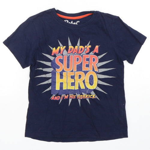 Rebel  Boys Blue  Cotton Basic T-Shirt Size 5-6 Years Round Neck Pullover - My Dads a superhero
