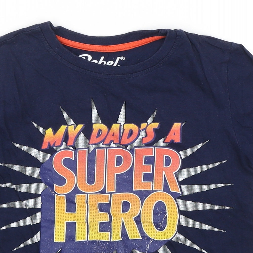 Rebel  Boys Blue  Cotton Basic T-Shirt Size 5-6 Years Round Neck Pullover - My Dads a superhero