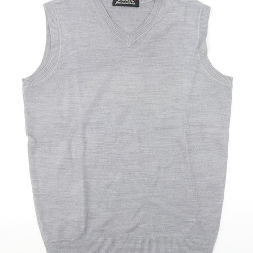 Topman Mens Grey V-Neck  Acrylic Vest Jumper Size M