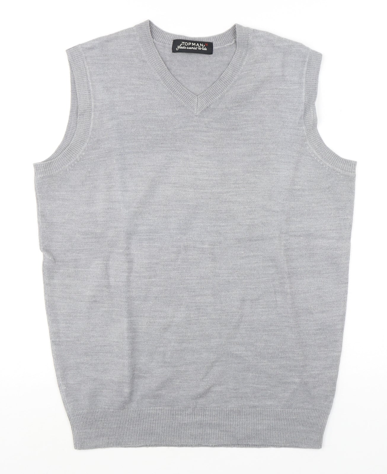 Topman Mens Grey V-Neck  Acrylic Vest Jumper Size M