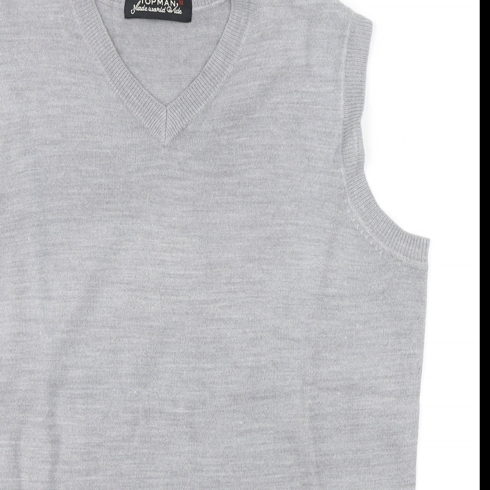 Topman Mens Grey V-Neck  Acrylic Vest Jumper Size M
