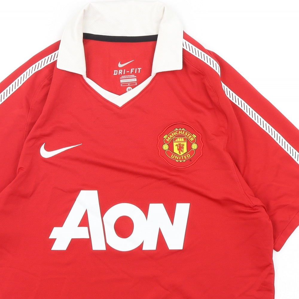 Nike Mens Red  Polyester Basic T-Shirt Size M Collared Pullover - Manchester United