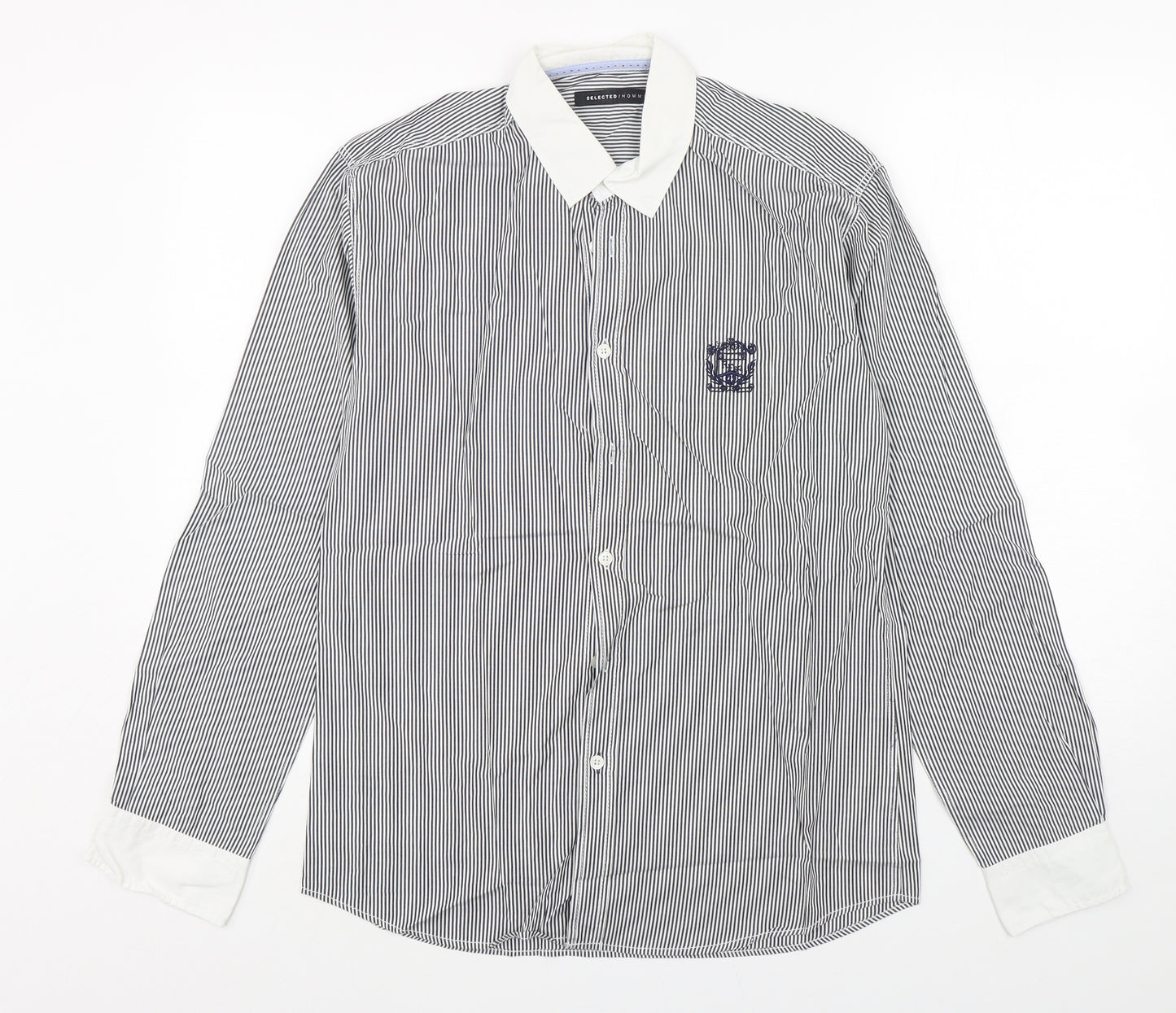 Selected Homme Mens Multicoloured Striped Cotton  Button-Up Size M Collared Button