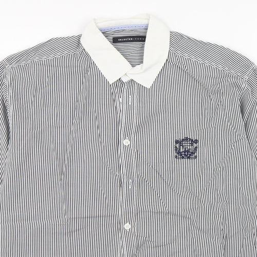 Selected Homme Mens Multicoloured Striped Cotton  Button-Up Size M Collared Button
