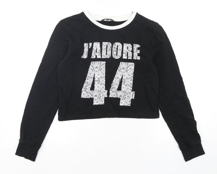 Candy Couture Girls Black  Cotton Pullover Sweatshirt Size 12-13 Years  Pullover - Cropped