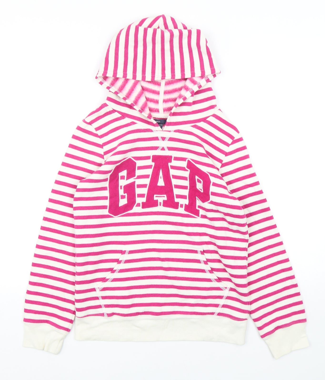 Gap Girls Multicoloured Striped Cotton Pullover Hoodie Size 13 Years