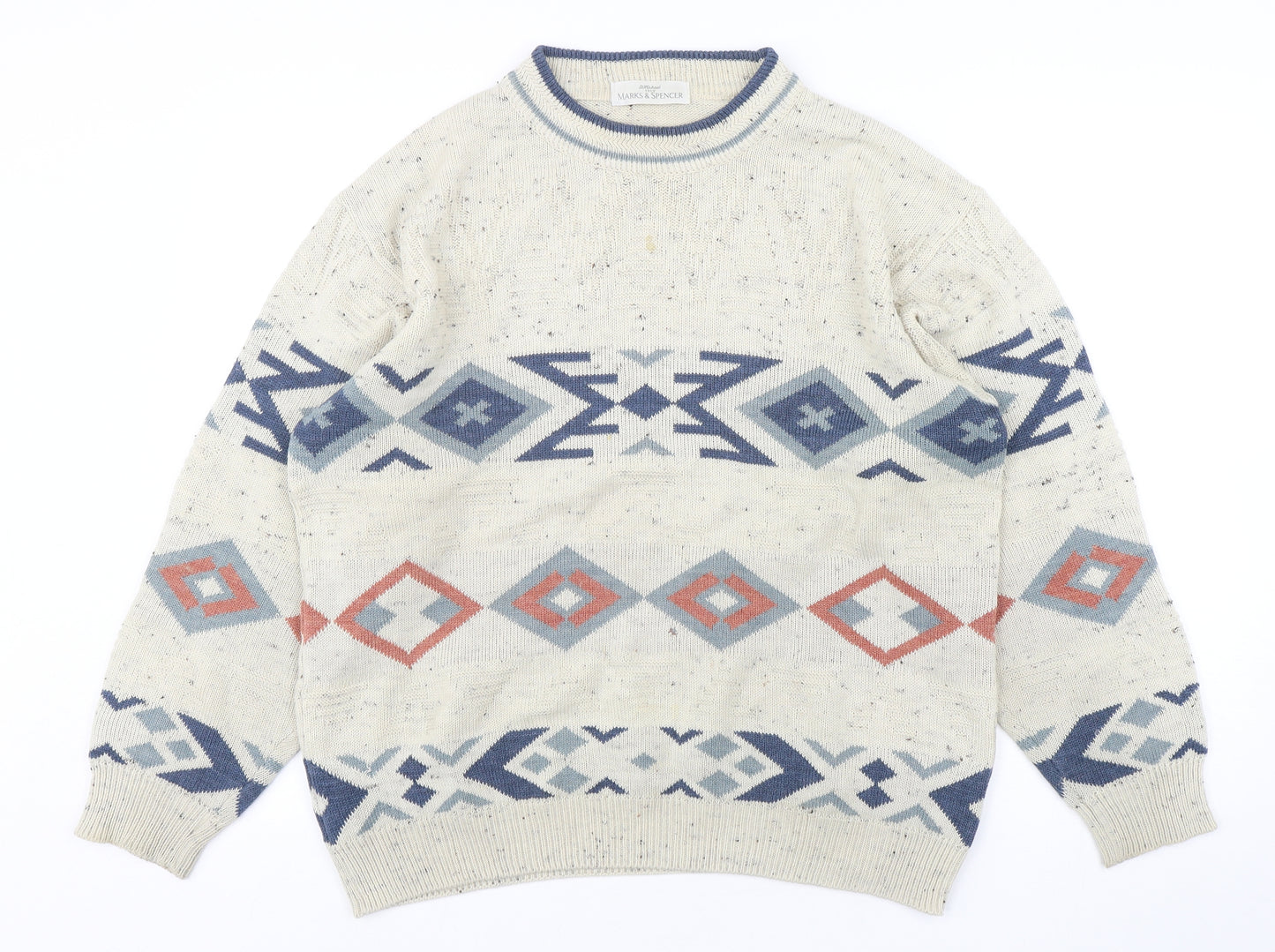 Marks and Spencer Mens Multicoloured Round Neck Argyle/Diamond Acrylic Pullover Jumper Size M