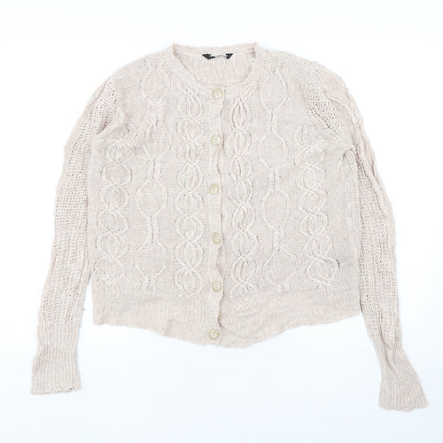 Debenhams Womens Beige Round Neck  Acrylic Cardigan Jumper Size 16