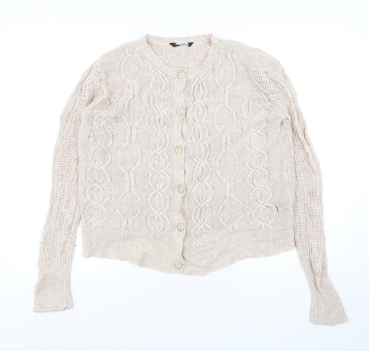 Debenhams Womens Beige Round Neck Acrylic Cardigan Jumper Size 16