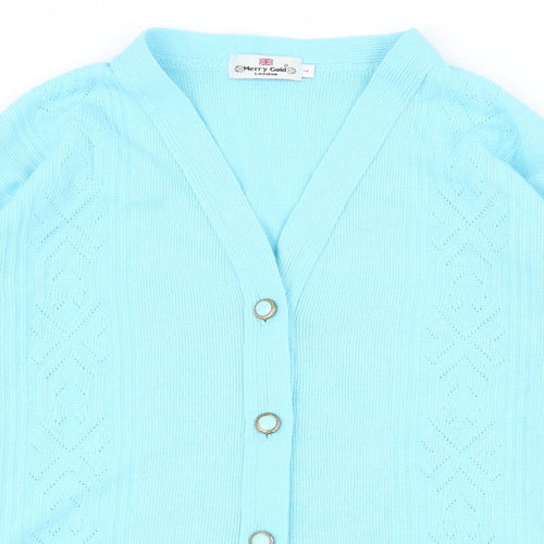 Merry Gold Womens Blue V-Neck  Acrylic Cardigan Jumper Size L