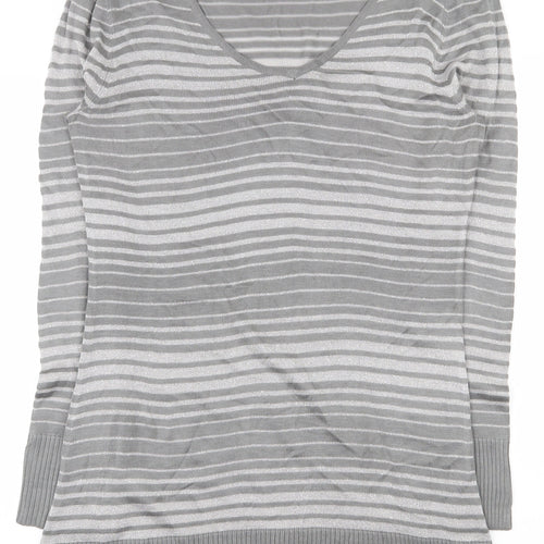 George Womens Grey Scoop Neck Striped Acrylic Tunic Jumper Size 12