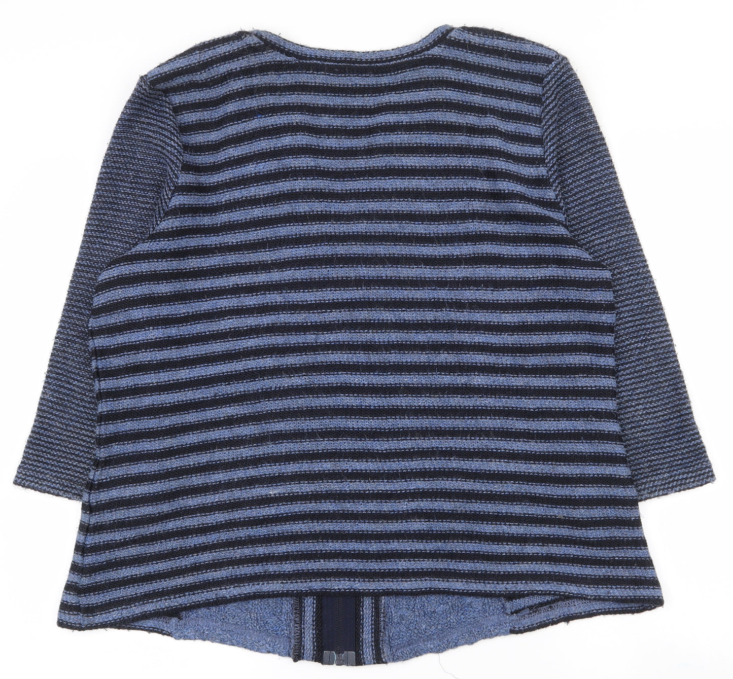 Per Una Womens Blue V-Neck Striped Acrylic Full Zip Jumper Size XL
