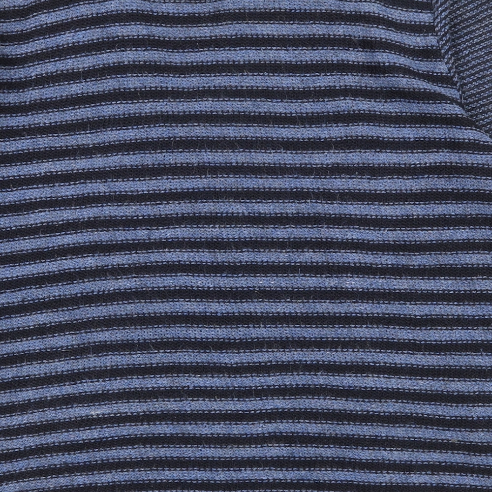 Per Una Womens Blue V-Neck Striped Acrylic Full Zip Jumper Size XL