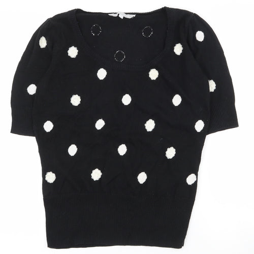Red Herring Womens Black Scoop Neck Polka Dot 100% Cotton Pullover Jumper Size 10