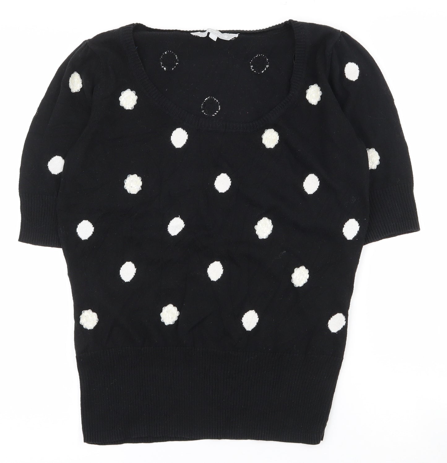 Red Herring Womens Black Scoop Neck Polka Dot 100% Cotton Pullover Jumper Size 10