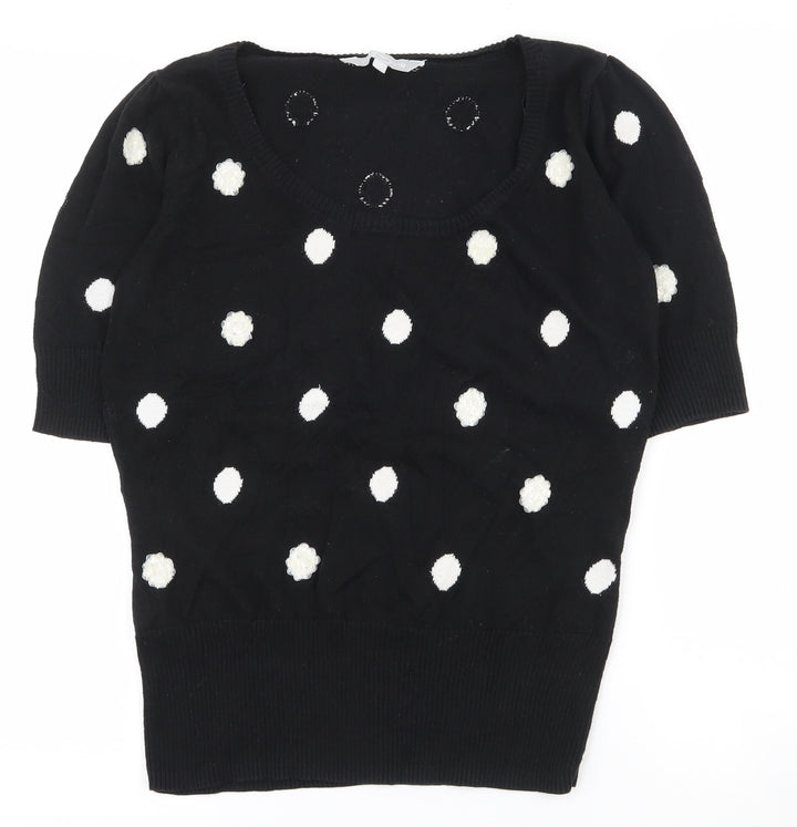 Red Herring Womens Black Scoop Neck Polka Dot 100% Cotton Pullover Jumper Size 10