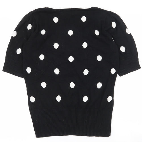 Red Herring Womens Black Scoop Neck Polka Dot 100% Cotton Pullover Jumper Size 10