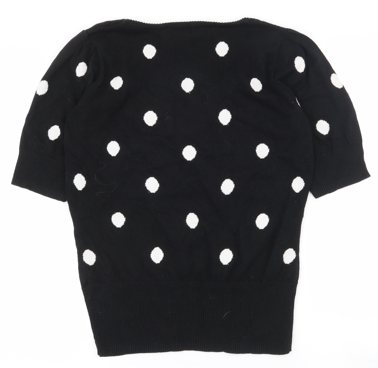 Red Herring Womens Black Scoop Neck Polka Dot 100% Cotton Pullover Jumper Size 10