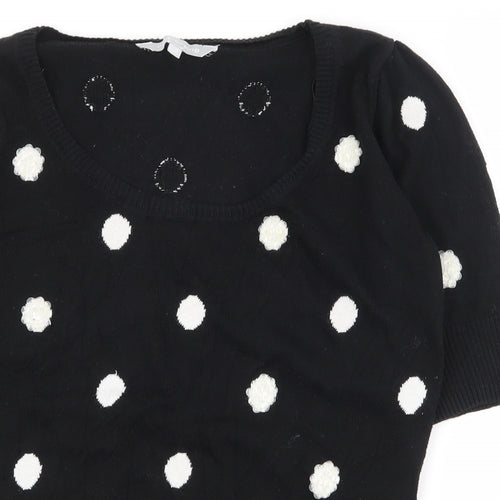 Red Herring Womens Black Scoop Neck Polka Dot 100% Cotton Pullover Jumper Size 10