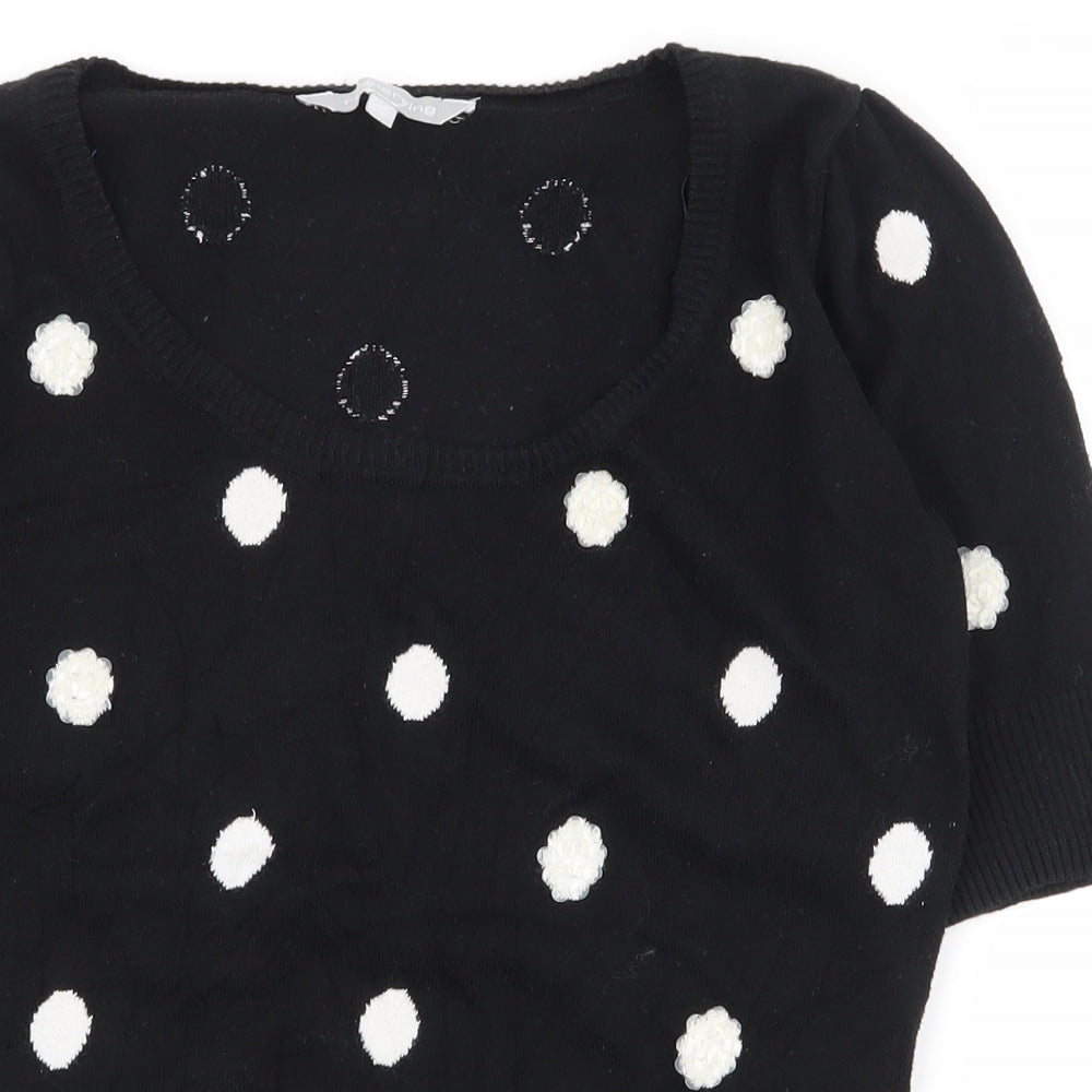 Red Herring Womens Black Scoop Neck Polka Dot 100% Cotton Pullover Jumper Size 10