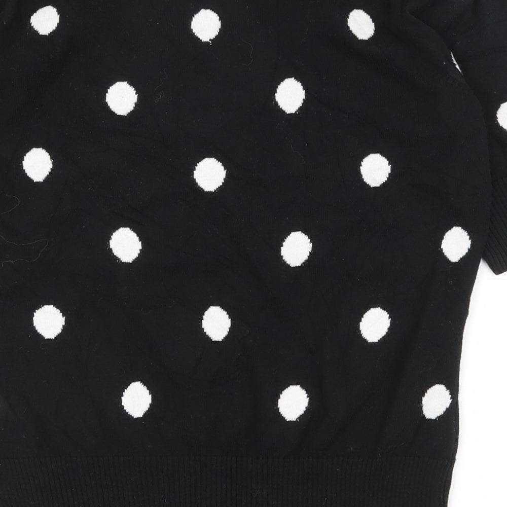 Red Herring Womens Black Scoop Neck Polka Dot 100% Cotton Pullover Jumper Size 10