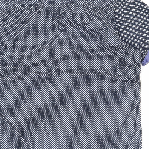 Centered Mens Blue Geometric Cotton  Button-Up Size L Collared Button