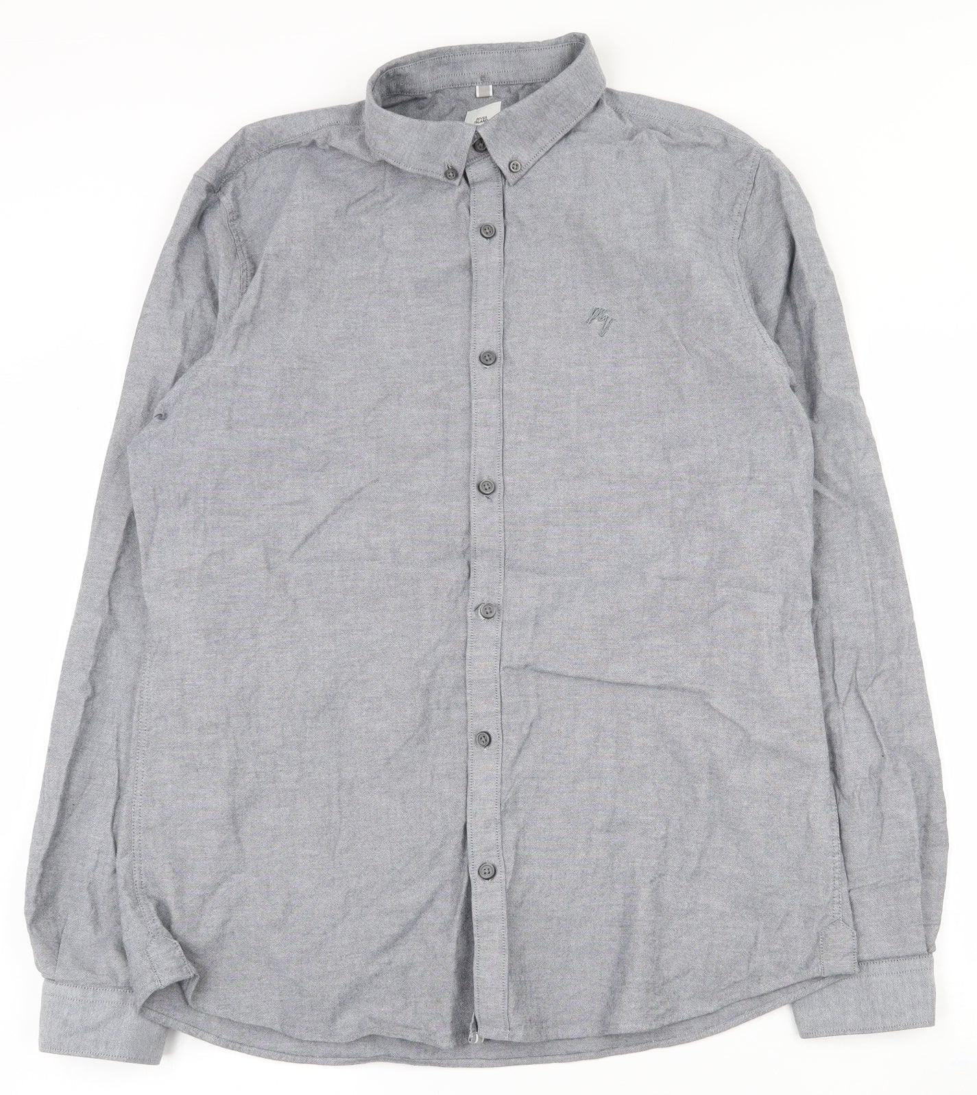 River Island Mens Grey  Cotton  Button-Up Size L Collared Button