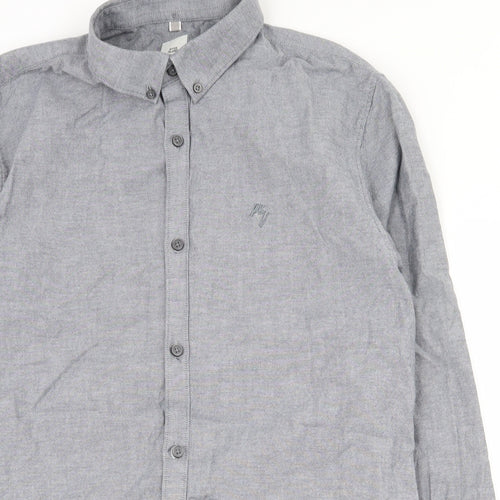 River Island Mens Grey  Cotton  Button-Up Size L Collared Button