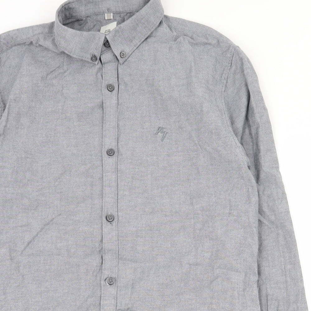 River Island Mens Grey  Cotton  Button-Up Size L Collared Button