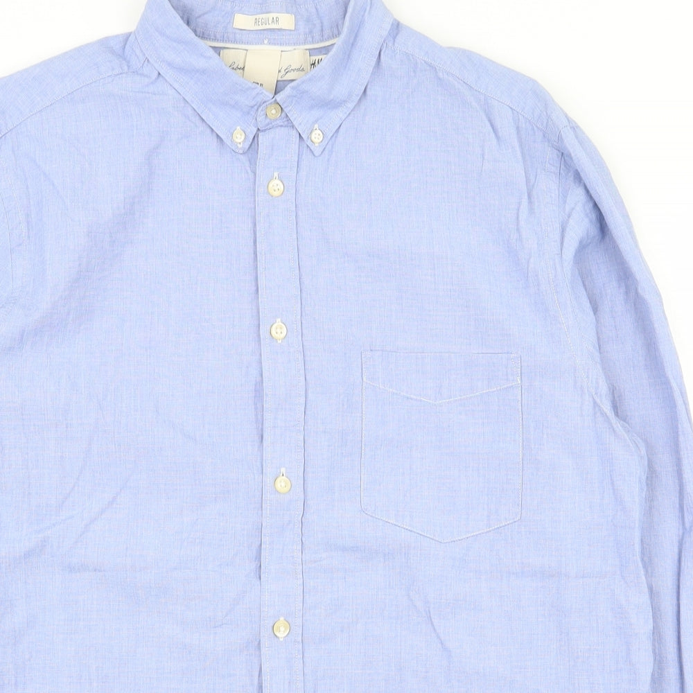 Label of Graded Goods Mens Blue  Cotton  Button-Up Size XL Collared Button